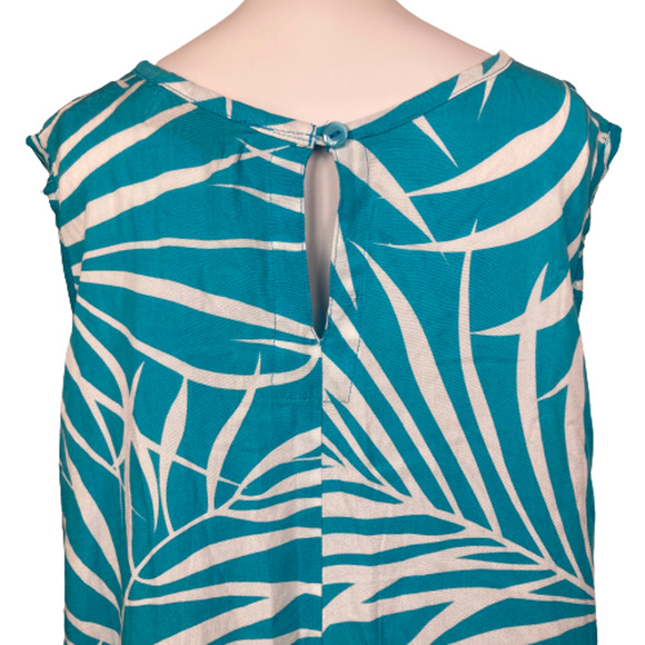 Tybee Island Clothing Dress Sz XL Blue White Leaf Handkerchief Shift Beach Cover - Picture 5 of 10